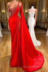 Unique Red Stones Sleeveless High split mermaid Evening Dresses