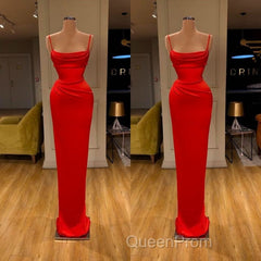 Spaghetti starp Front-ruffle Orange Sheath Evening Prom Dresses