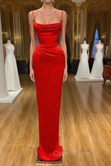 Spaghetti starp Front-ruffle Orange Sheath Evening Prom Dresses