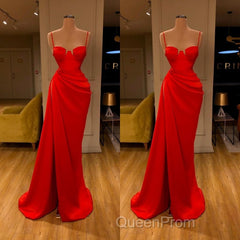 Gorgeous Spaghetti Strap Unique Round Cup High split Red Evening Prom Dresses
