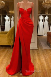 Gorgeous Spaghetti Strap Unique Round Cup High split Red Evening Prom Dresses