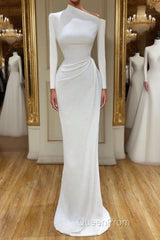 Creamy White Unique neck Long sleeves Mermaid Evening Dresses