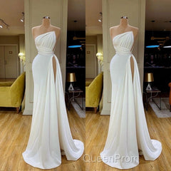 Strapless Creamy White High-split Pleated Long Evening Prom Dresses
