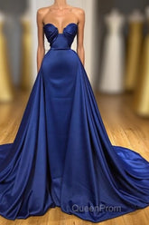 Chic Royal Blue Straps Sweetheart Evening Prom Dresses Overskirt With Detachable Train