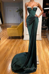 Gorgeous Dark Green Spaghetti-Straps Mermaid Evening Prom Dresses With Beadings
