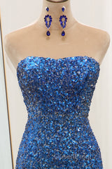 Sparkly Ombre Blue Mermaid Strapless Long Sequin Evening Prom Dresses