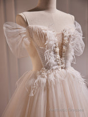 Charming Ivory A-Line Ball Gown Tulle Long Wedding Dresses