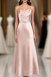 Classic Pink Spaghetti Straps Midi Party Dressess