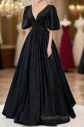 Classy Black Evening Prom Dresses Formal Dresses with Bubble Sleeves