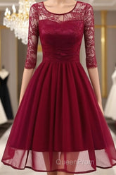Classy Short Vintage Maroon Evening Prom Dresses with Sleeves