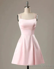 Cute Short Pink Evening Dress With Pocket Short Pink Formal Graduation Cocktail Dress, Pink Cocktail Dress
