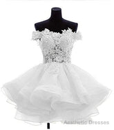 Cute Off The Shoulder Homecoming Dresses, Ivory Lace Beaded Homecoming Dresses