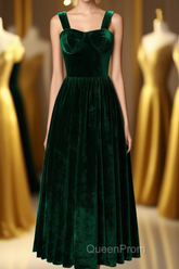 Straps Dark Green Velvet Dresses