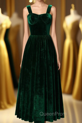 Straps Dark Green Velvet Dresses