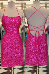 Neon Pink Sequin Bodycon MiniDresses