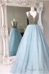 Shiny Ball Gown Light Blue Prom Dress