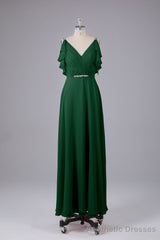 Elegant Chiffon Straps V-Back Long Bridesmaid Dresses