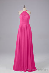 Elegant Keyhole Halter Lace Long Bridesmaid Dresses