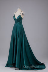 Elegant Open Back Spaghetti Straps Sweep Train Long Evening Prom Dresses