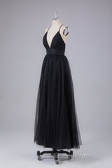 Elegant Tulle Spaghetti Straps Backless Floor Length Evening Prom Dresses