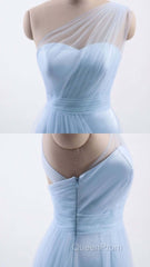 One Shoulder Sweetheart Ice Blue Bridesmaid Dresses