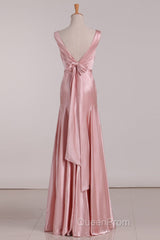 V-Neck Pink Tie Back Mermaid Bridesmaid Dresses