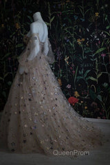 Chic Long Sweetheart Front Split Star Evening Prom Dresses With Sleeves