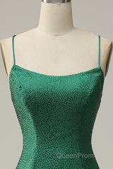 Mermaid Spaghettti Straps Dark Green Sequins Long Evening Prom Dresses with Split Front