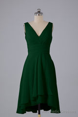 High Low Knee Length V-Neck Bridesmaid Dresses