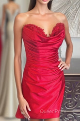 Hunter Green Strapless Beaded Pleated Sheath Homecoming Dresses