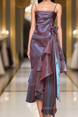 Spaghetti Straps Purple Mermaid Vintage Ruffled Evening Prom Dresses