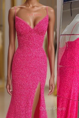 Mermaid Sequins Flattering Long Evening Prom Party Dresses With Slit