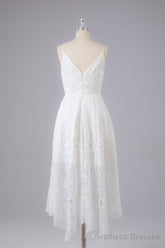 Elegant Spaghetti Straps V Neck Lace Prom Dress