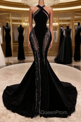 Black Halter Corset Mermaid Evening Prom Dresses Sexy Evening Dresses