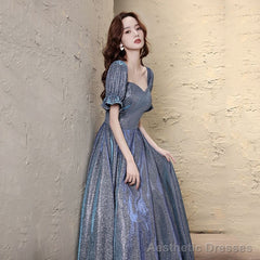 Short-Sleeve Glitter A-Line Evening Gown