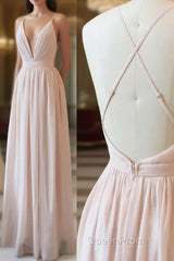 Simple V-neck Zipper Back Floor Length Pink Chiffon Long Elegant Bridesmaid Dresses