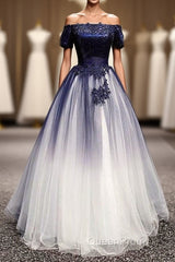 Modest Royal Blue Long Flowy Evening Evening Prom Dresses With Lace Appliques