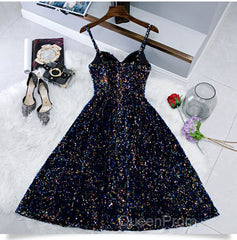 Glitter Spaghetti Straps Cute Short Evening Prom Dresses Tight Tea Length Homecoming Dresses