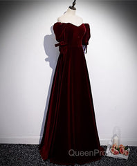Modest Charming Burgundy Long Evening Prom Dresses Vintage Evening Dresses With Bowknot