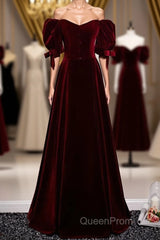 Modest Charming Burgundy Long Evening Prom Dresses Vintage Evening Dresses With Bowknot