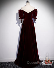 Modest Charming Burgundy Long Evening Prom Dresses Vintage Evening Dresses With Bowknot