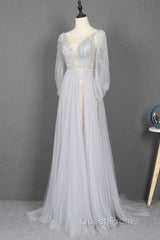 Amazing Long Gray Beading Evening Prom Dresses Modest Evening Gowns