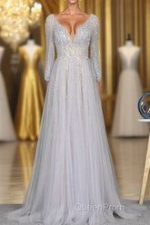 Amazing Long Gray Beading Evening Prom Dresses Modest Evening Gowns