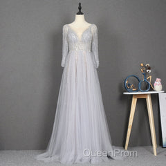Amazing Long Gray Beading Evening Prom Dresses Modest Evening Gowns
