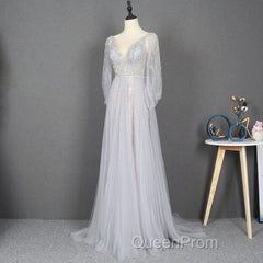 Amazing Long Gray Beading Evening Prom Dresses Modest Evening Gowns