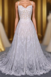 Charming Spaghetti Straps Long A-line Wedding Dresses Beach Wedding Dresses