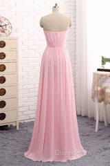 Elegant Strapless A-line Pink Chiffon Long Evening Prom Dresses Girly Dresses