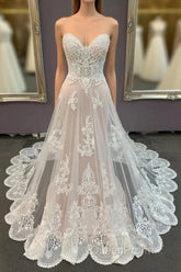 Modest Sweetheart Lace Long Wedding Dresses Beach Wedding Dresses