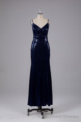 Mermaid Sequins Spaghetti Straps Long Bridesmaid Dresses