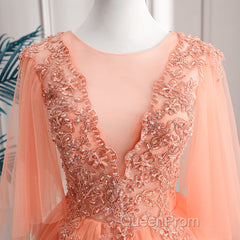 Lovey Tulle V-Neckline Long Party Dresses With Lace, A-Line Tulle Sweet 16 Dresses